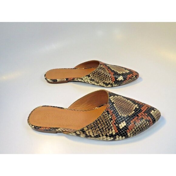 Madewell The Remi Mule In Snake Embossed Leather Slip-On Flat Shoes Women's 6.5 - Picture 10 of 11